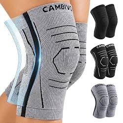 CAMBIVO Knee Compression Sleeves with Side Stabilisers, 2 Pack