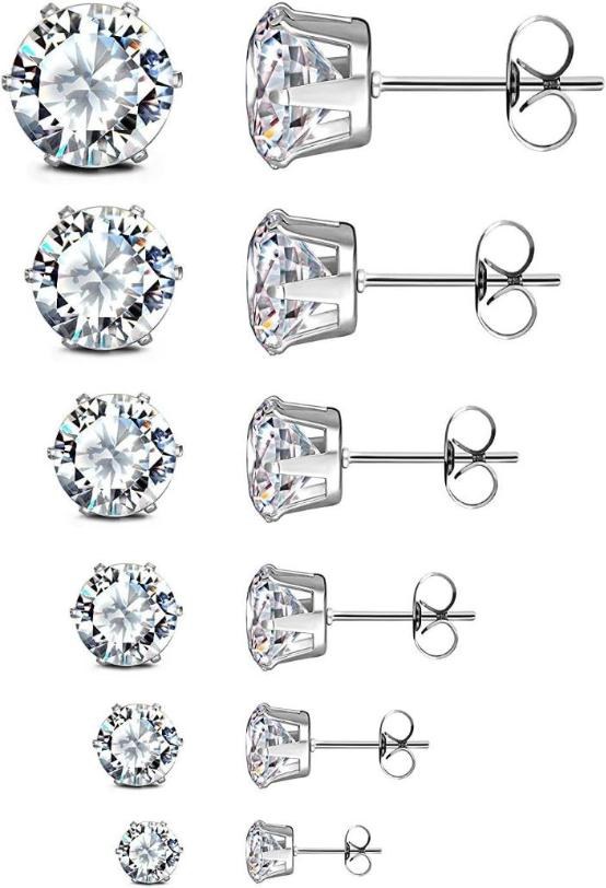 JewelrieShop Stainless Steel Stud Earrings Set, 5 Pairs