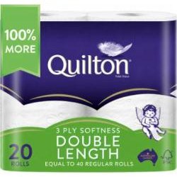 Quilton 3-Ply Double Length Toilet Tissue, 20 Pack