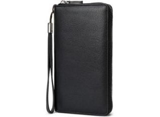 RFID-Blocking Leather Zip-Around Travel Wallet Wristlet