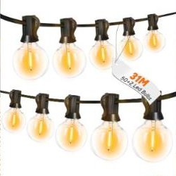 Roshin 31M Festoon Lights Outdoor, 50+2 Bulbs