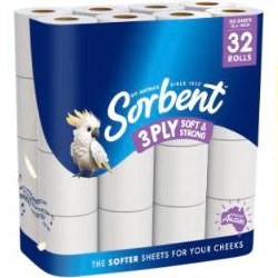 Sorbent 3-Ply Silky White Toilet Paper, 32 Pack