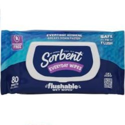 Sorbent Silky White Flushable Toilet Wipes, 80 Pack